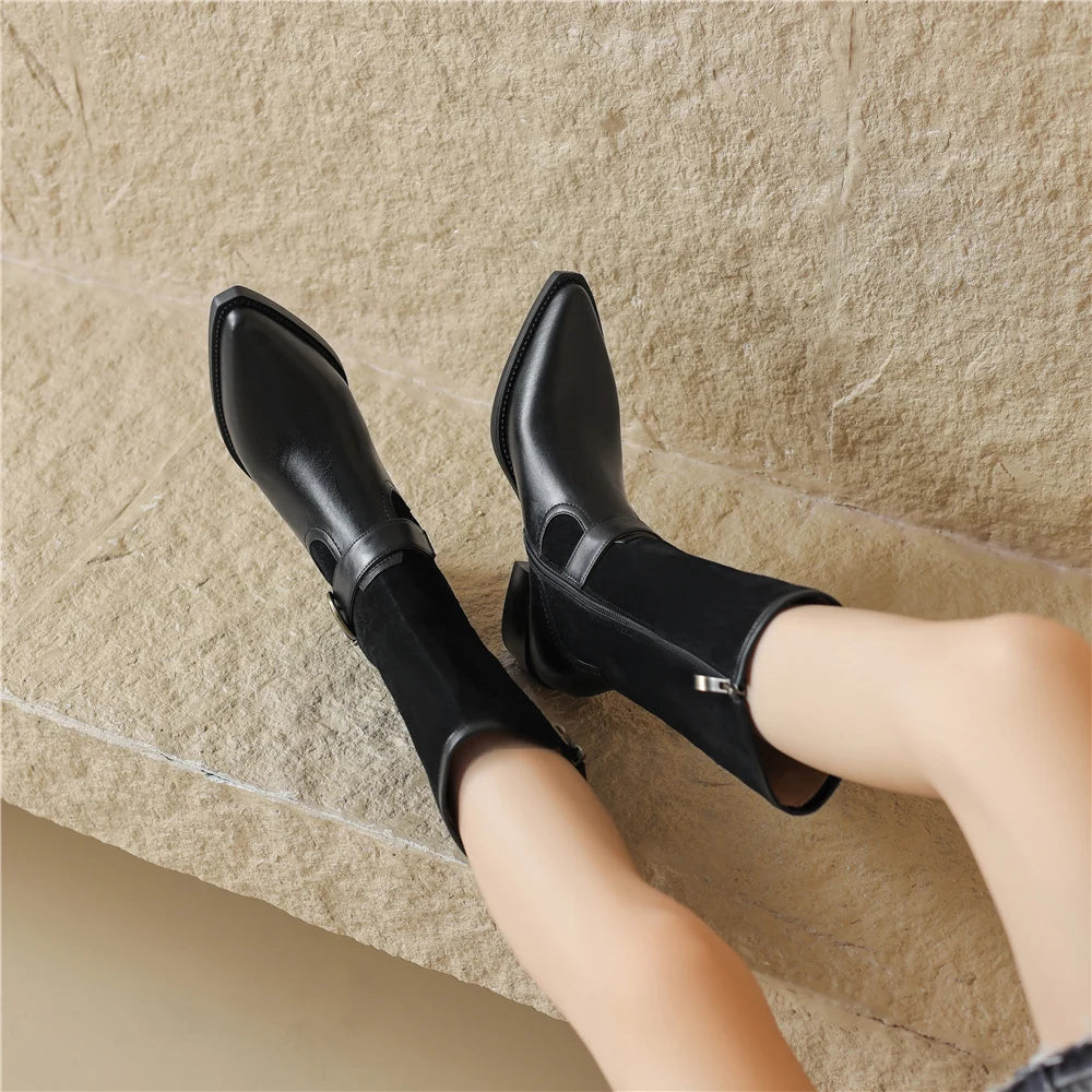 Bottes mi-mollet cuir bout pointu rétro femme – photo 16 – Frippin'Dealz