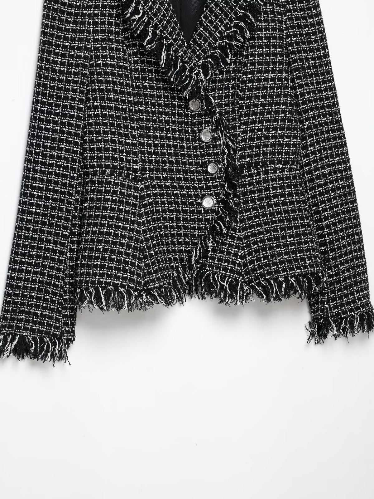 Blazer col montant bords effilochés boutons femme noir – photo 11 – Frippin'Dealz