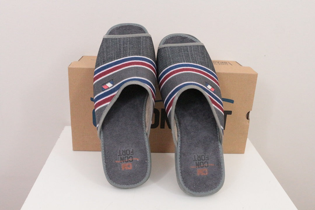Chaussons Cm Confort gris rayé ouvert taille 41 neuf 6