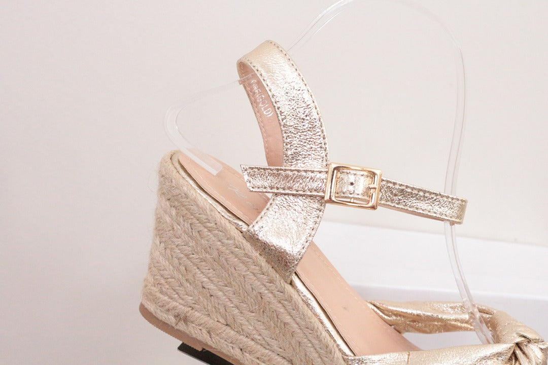 Sandales compensées espadrilles R and Be dorées métallisées T40 2