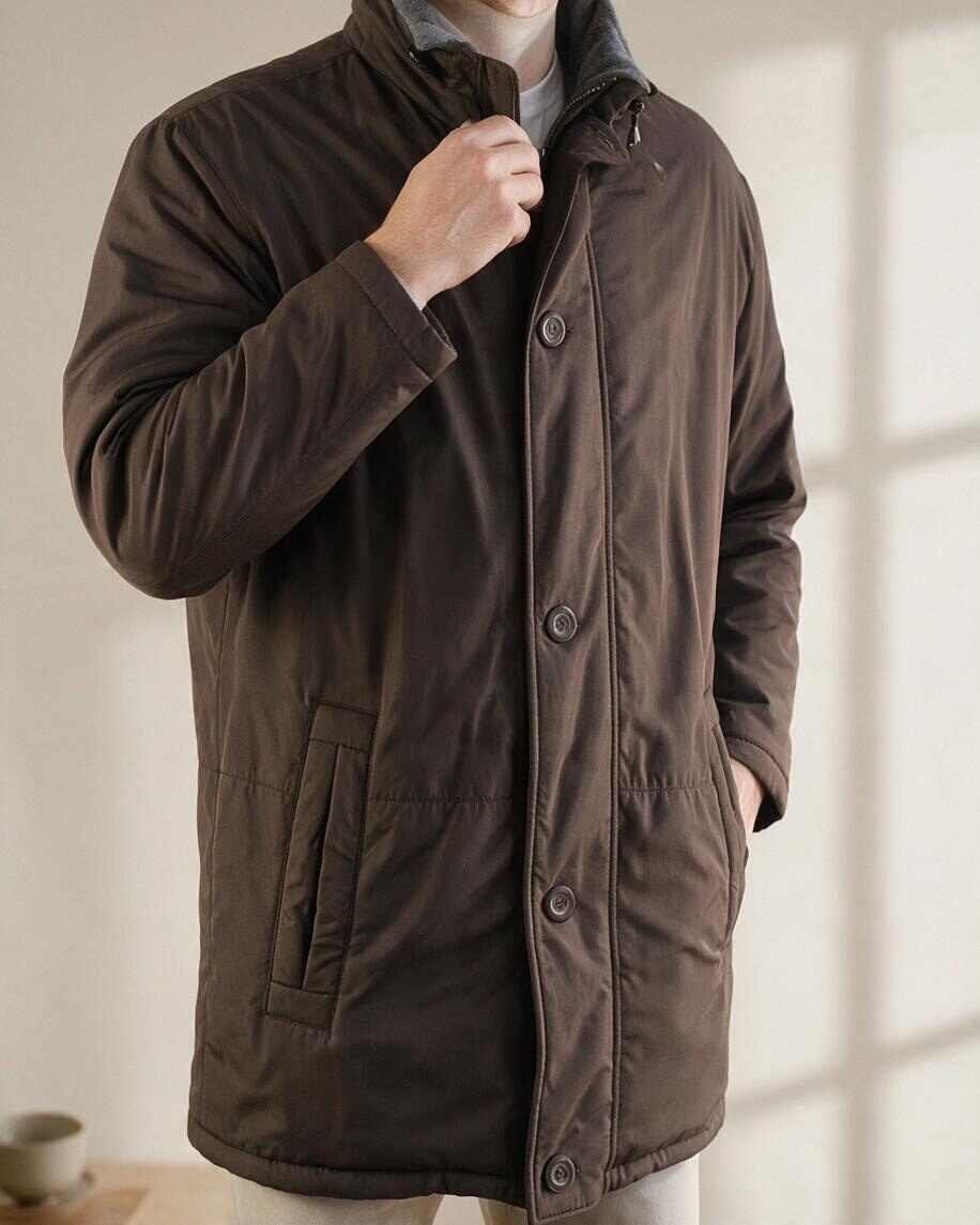 Laurent Cerrer Manteau homme matelassé marron col gris S
