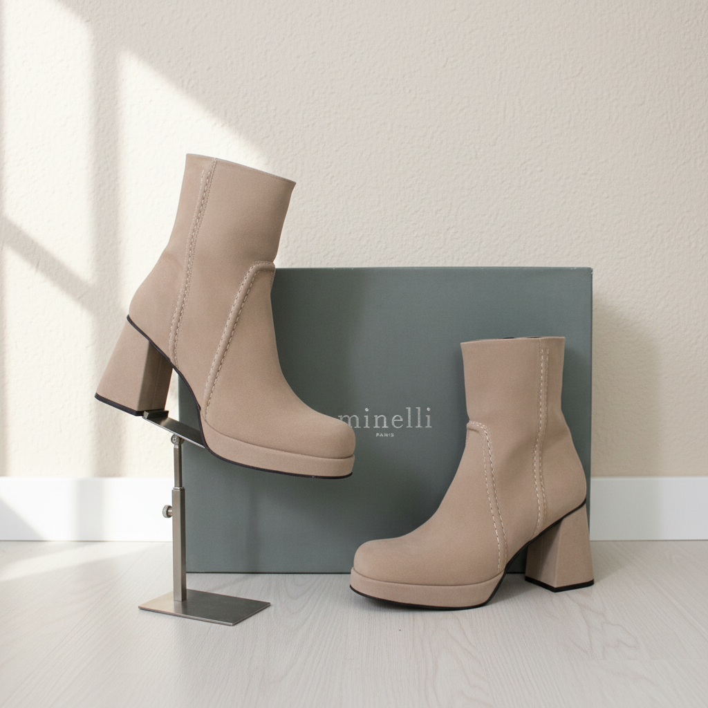 Bottines talons Minelli taupe velours 39 vintage 90s