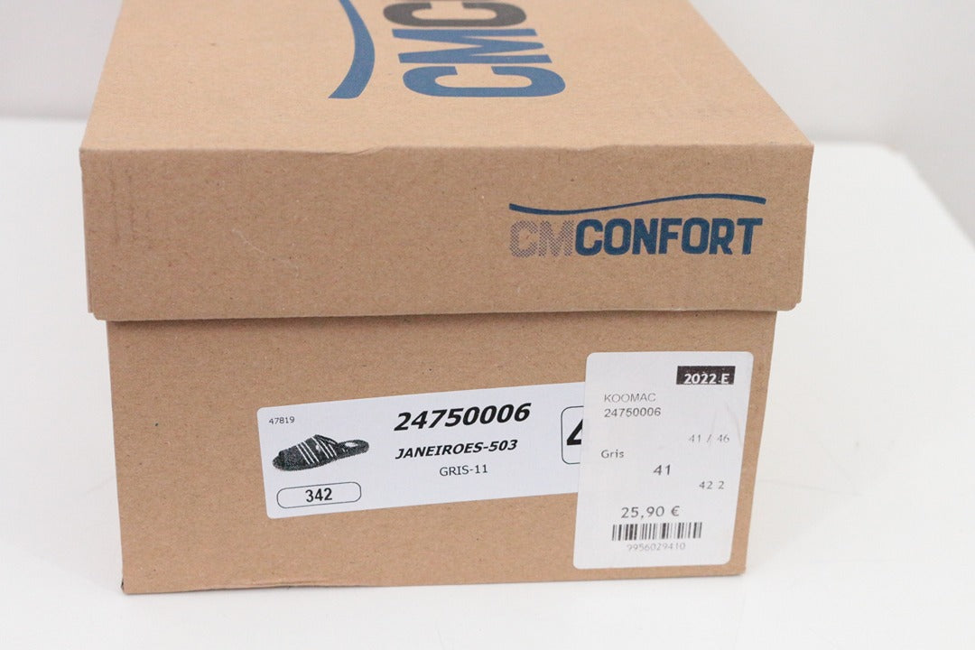 Chaussons Cm Confort gris rayé ouvert taille 41 neuf 9