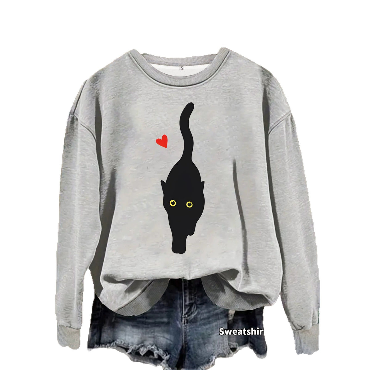 Sweat-shirt col rond en polyester, manches lanternes, imprimé transfert thermique, coupe ample, pour femme, 7 coloris 2