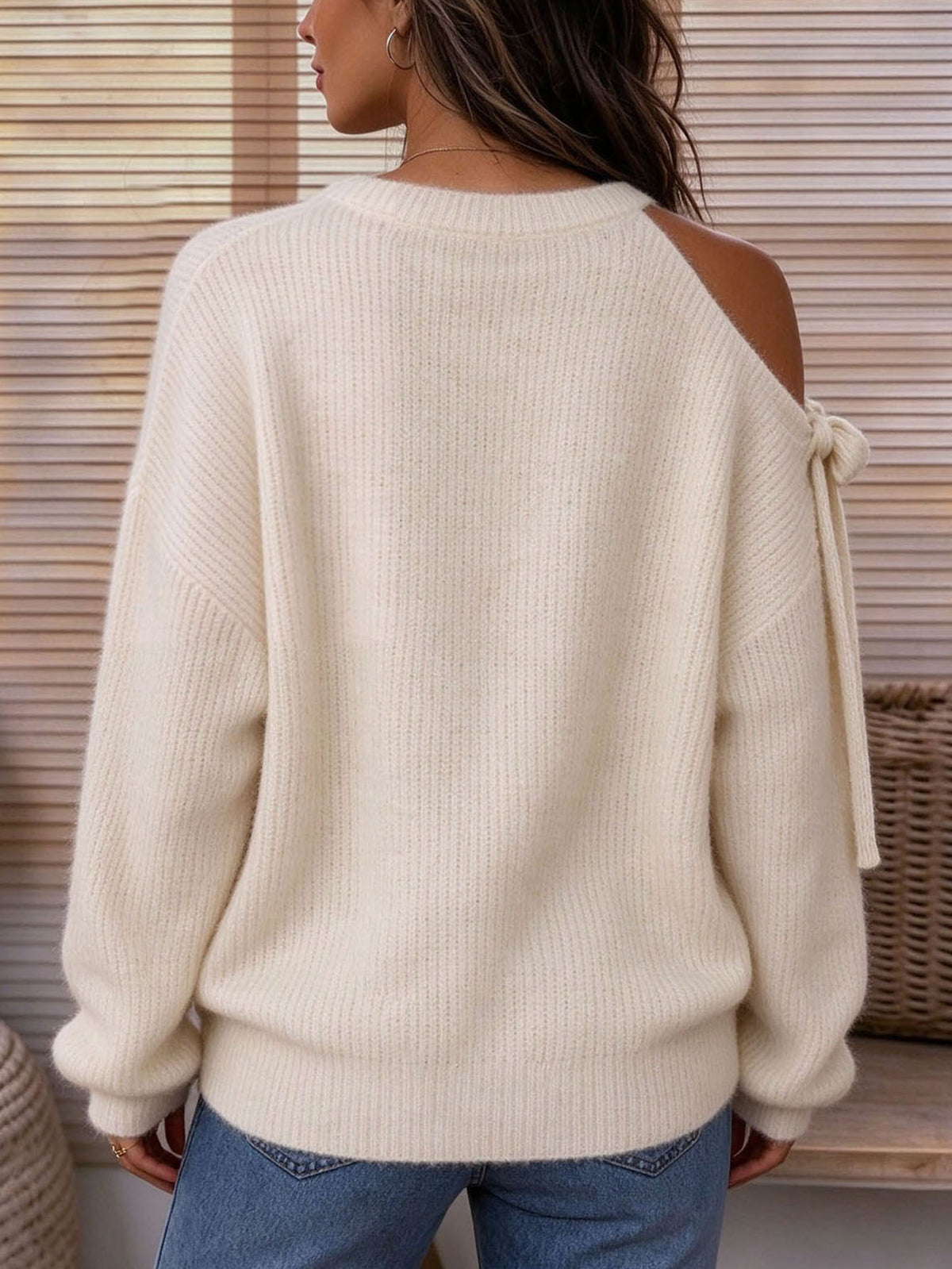 Haut maille une épaule nœud manches longues femme – photo 8 – Frippin'Dealz