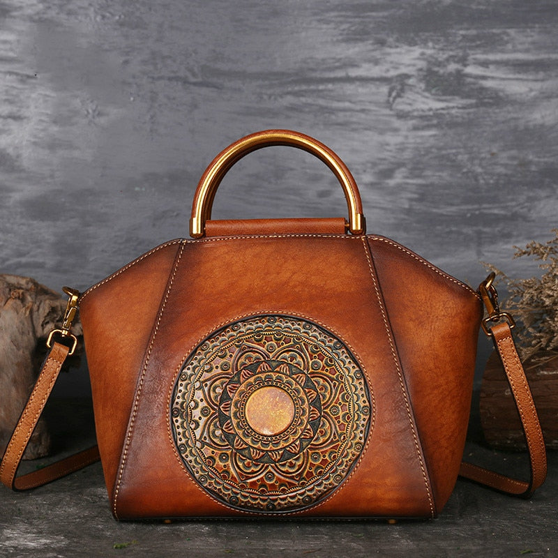 Sac à main bandoulière en cuir de vache, style rétro élégant, 3 coloris