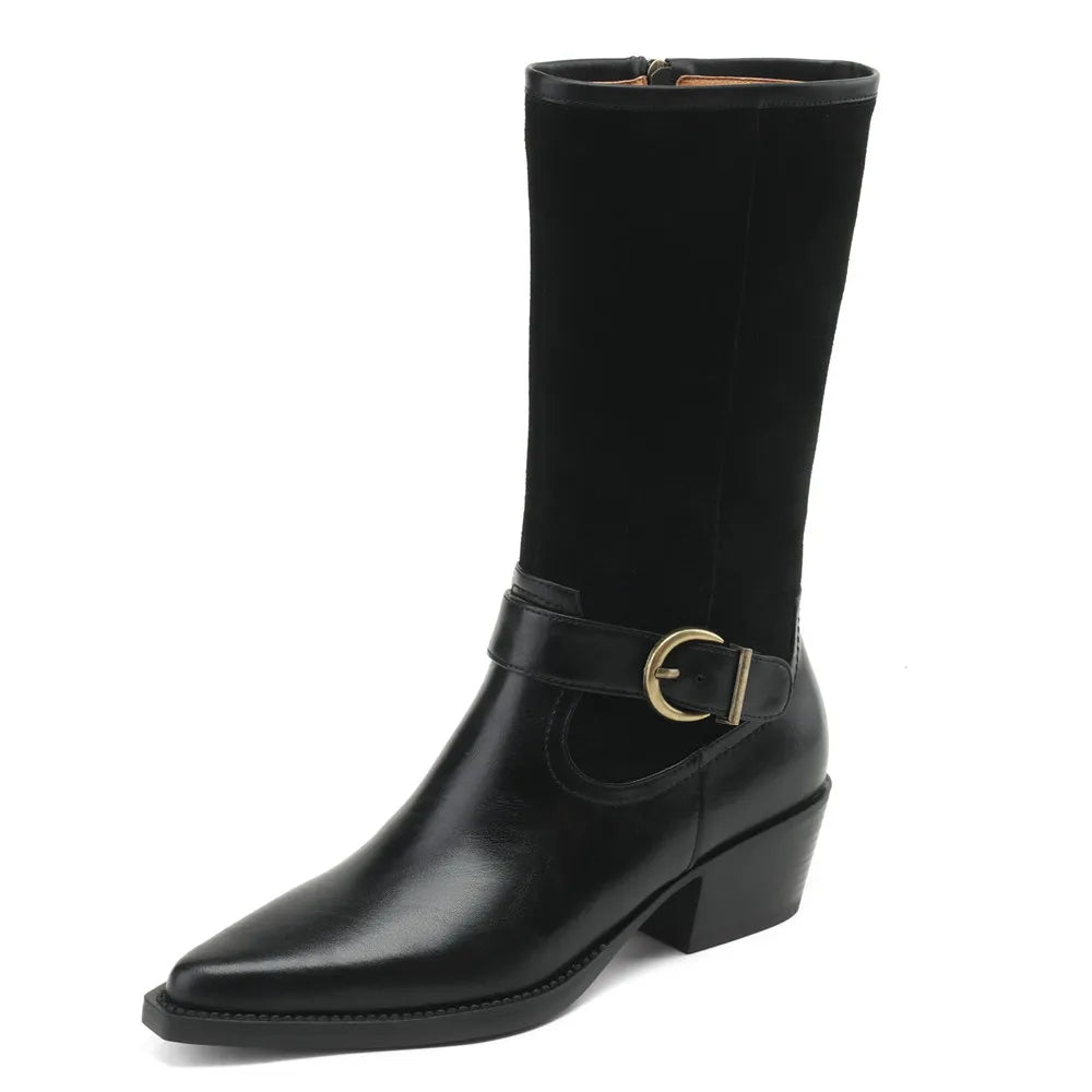 Bottes mi-mollet cuir bout pointu rétro femme – photo 3 – Frippin'Dealz