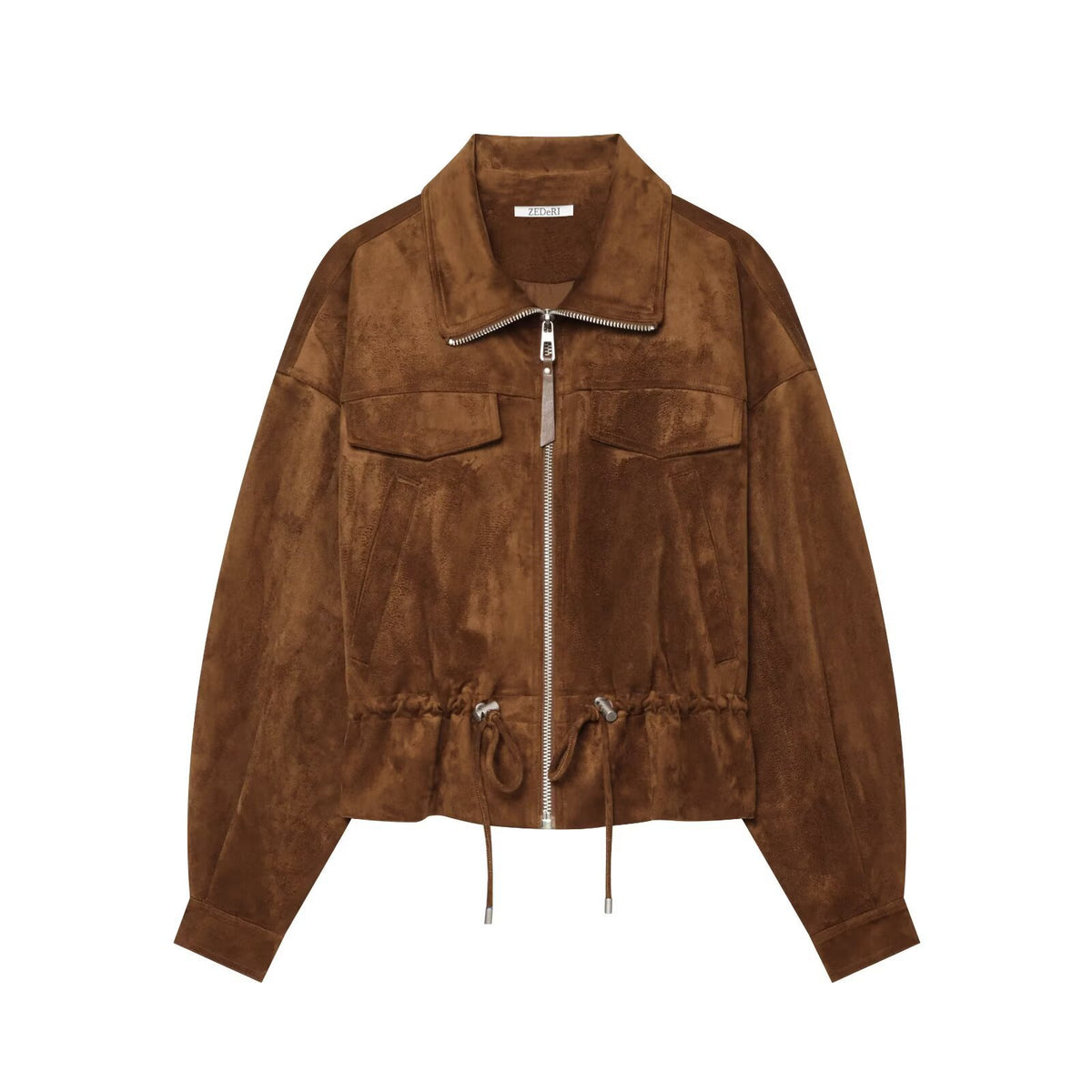 Veste courte effet daim marron femme – photo 4 – Frippin'Dealz