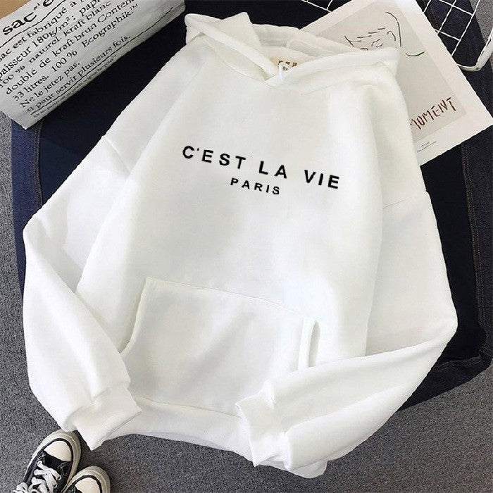Sweat à capuche pour femme imprimé lettres, doublé polaire, coupe ample, style étudiant décontracté 6