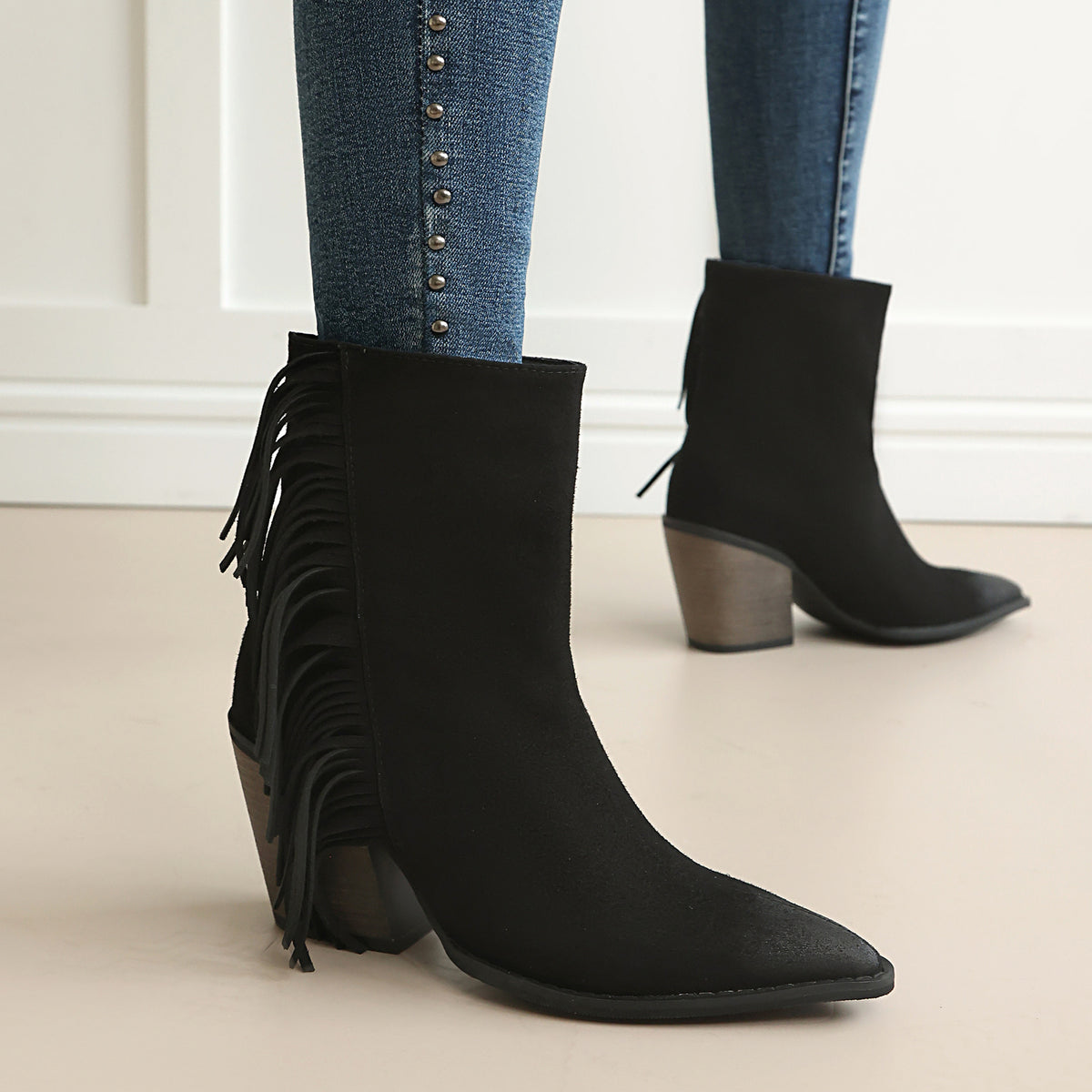 Bottines western à franges et bout pointu – photo 1 – Frippin'Dealz