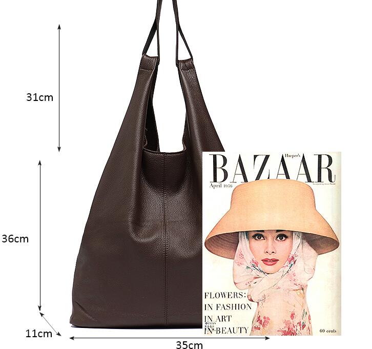 Grand sac porté épaule en cuir de vache souple pour femme, style seau vintage 5