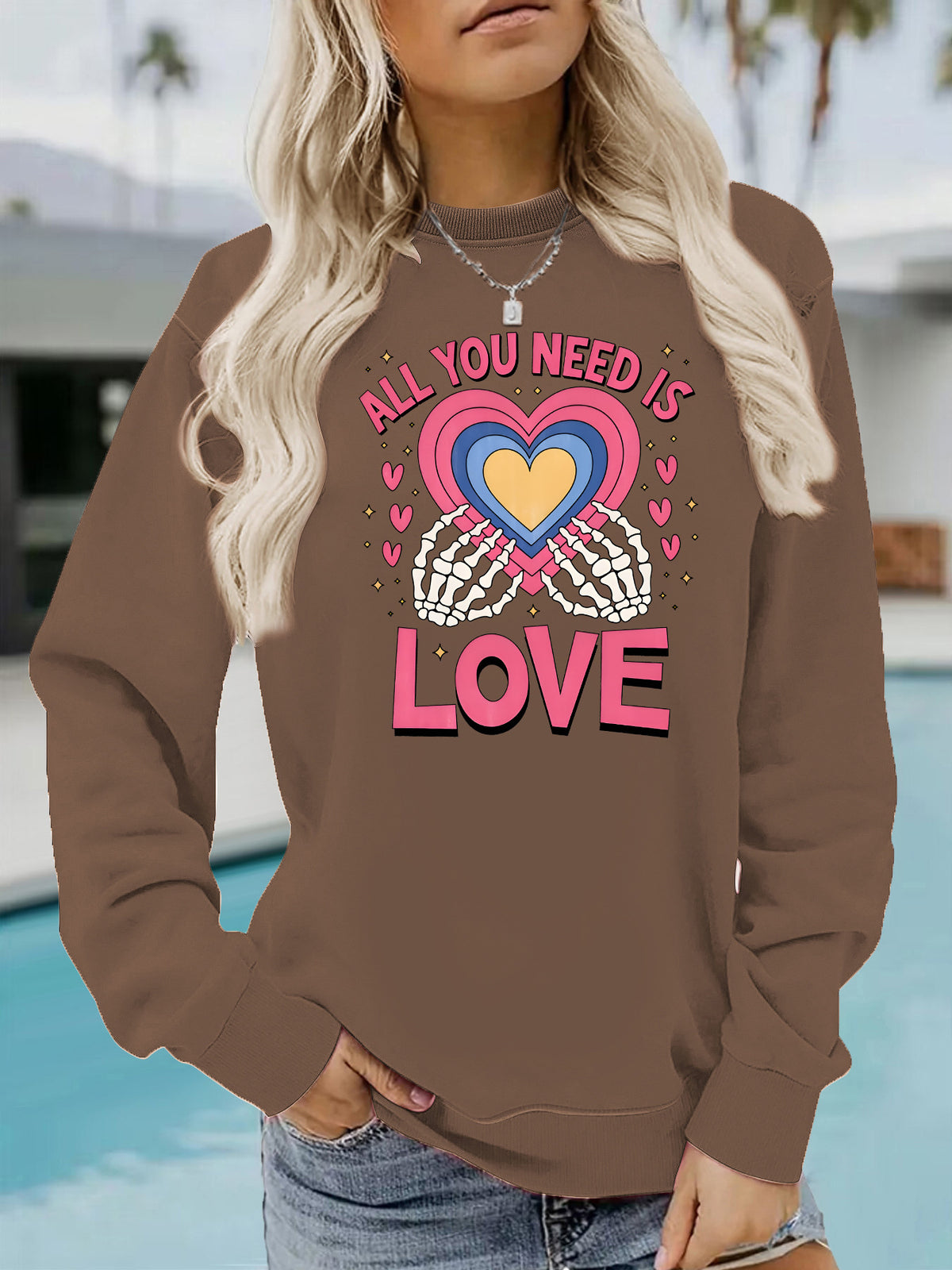 Sweat-shirt épais en molleton à col rond, imprimé graphique, manches lanternes, pour femme, 3 coloris 9