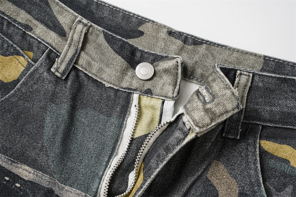 Jean large pour homme imprimé 3D effet usé, style Wasteland, denim déchiré streetwear 16