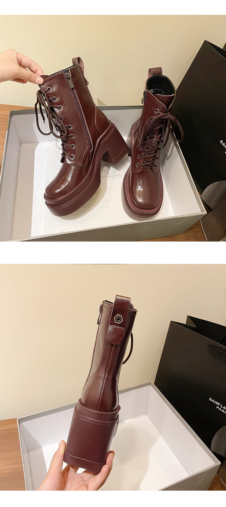 Bottines Martin cuir semelle épaisse talon haut femme – photo 17 – Frippin'Dealz