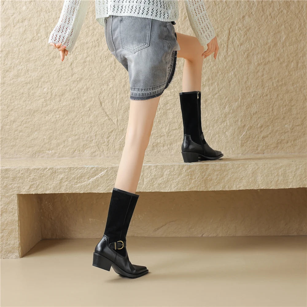 Bottes mi-mollet cuir bout pointu rétro femme – photo 18 – Frippin'Dealz