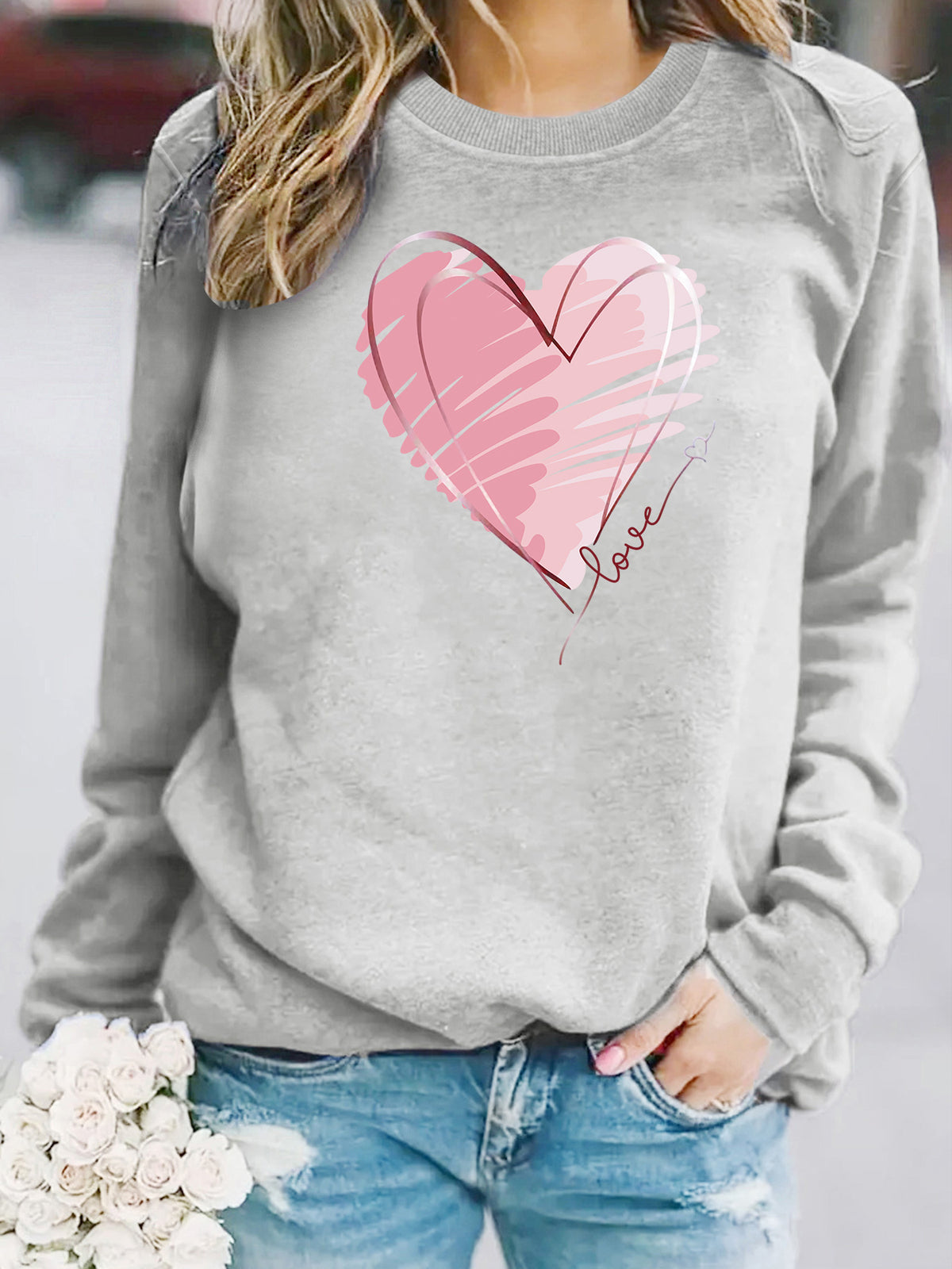 Sweat-shirt épais à col rond, manches lanternes, impression thermique, coupe ample, pour femme, 7 coloris 11