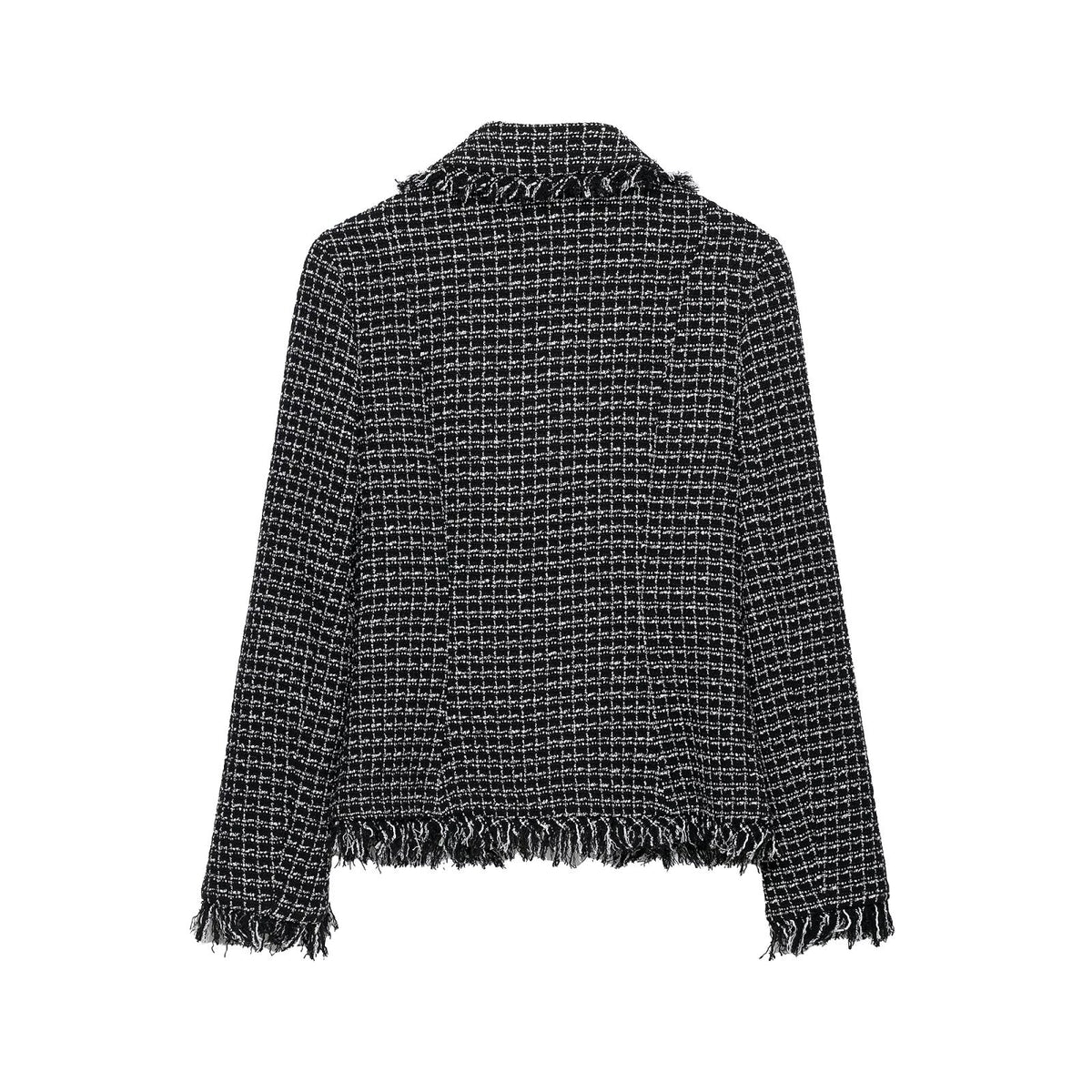 Blazer à col montant, bords effilochés et boutons, pour femme, noir 3