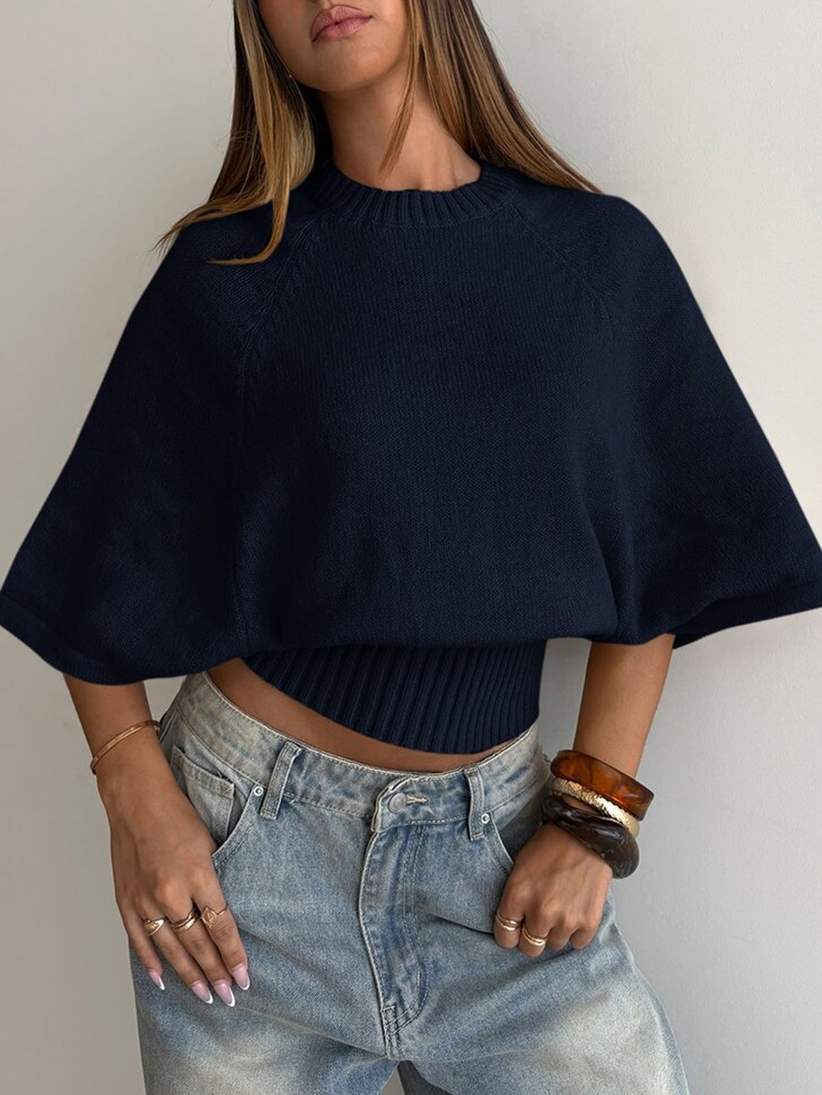 Haut court maille style cape ample manches 3/4 femme – photo 21 – Frippin'Dealz