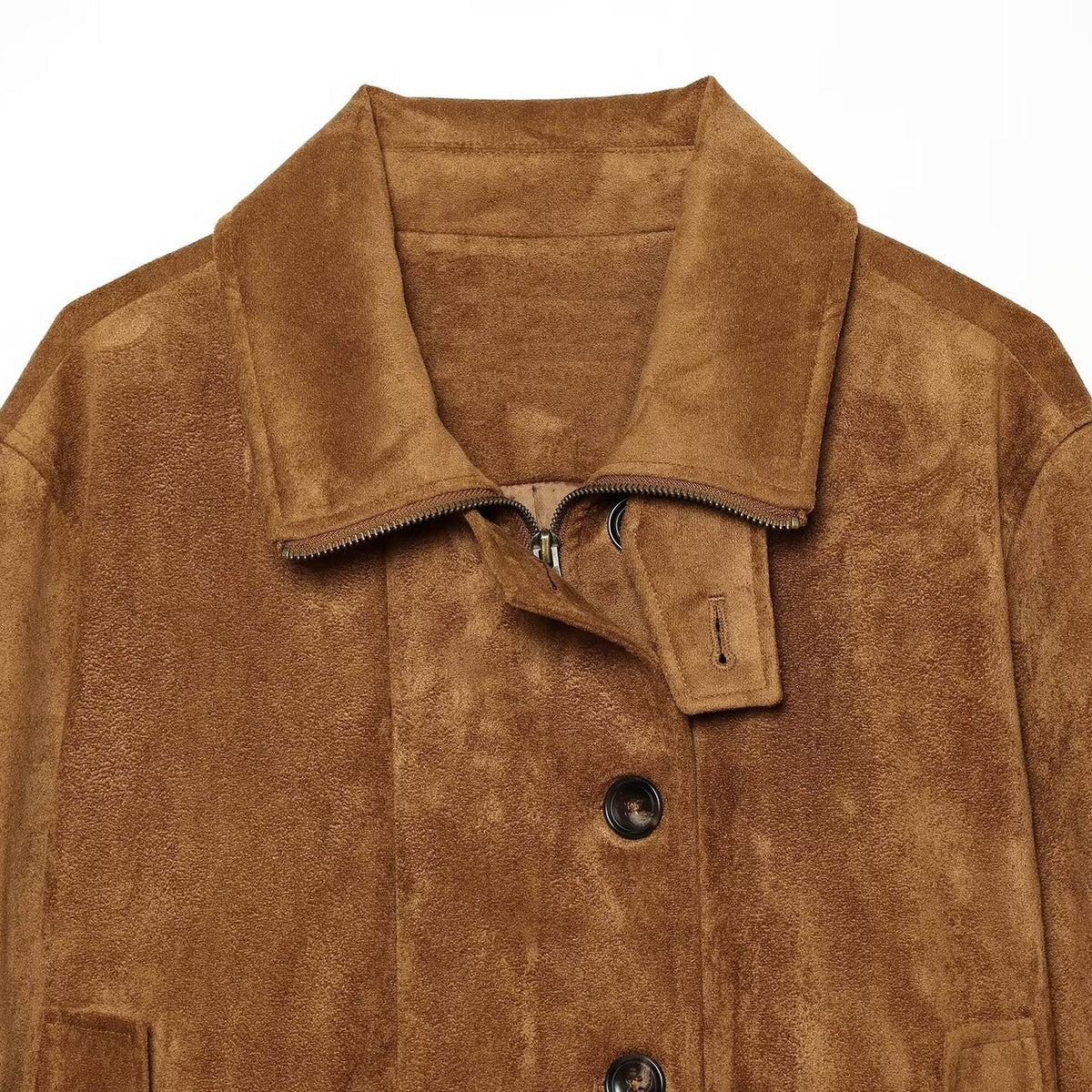 Veste courte à col montant effet daim et taille élastique pour femme, marron 4