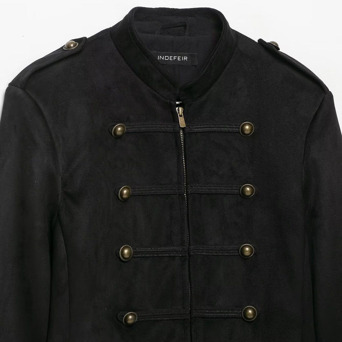 Veste courte zippée à col rond et effet daim, noire, pour femme 4