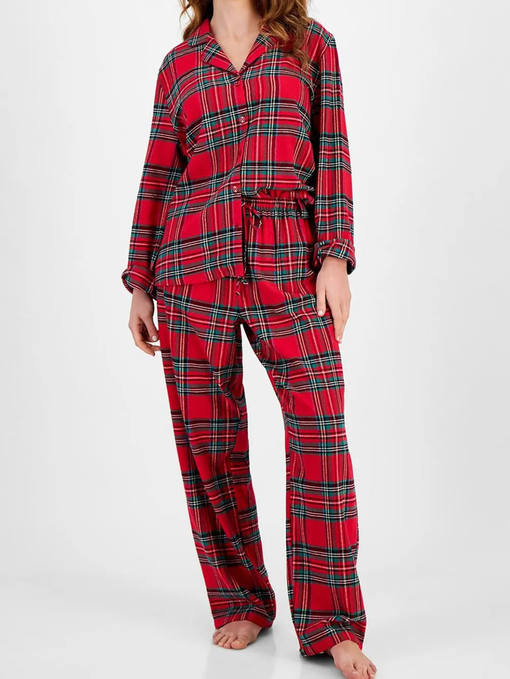 Ensemble de détente à carreaux, haut boutonné à col et pantalon assorti, deux pièces, pour femme, 3 coloris 2
