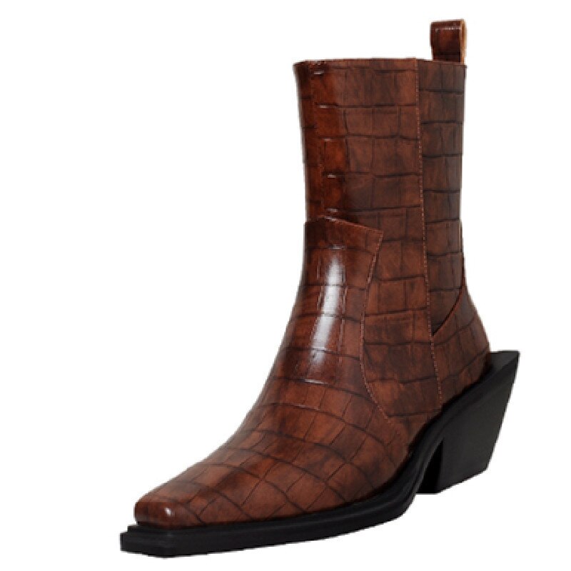 Bottines cuir talon épais bout carré zip latéral rétro femme – photo 38 – Frippin'Dealz