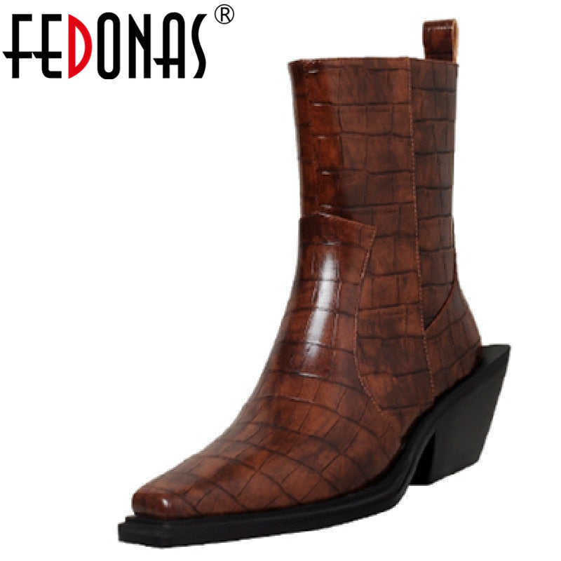 Bottines en cuir à talon épais et bout carré, zip latéral, style rétro, pour femme 2