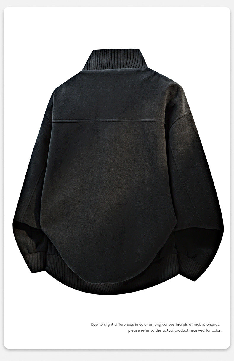 Veste de travail vintage en tissu duveteux pour homme, col montant, coupe ample 9