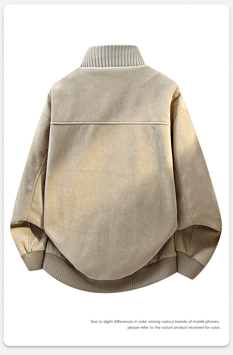 Veste de travail vintage en tissu duveteux pour homme, col montant, coupe ample 10
