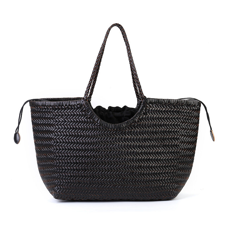 Grand sac cabas tissé en cuir véritable, fermoir magnétique, 6 coloris 3