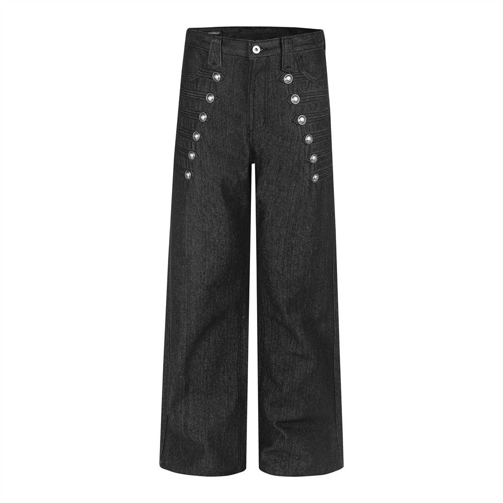 Pantalon droit ample en denim brut vintage pour homme, boutonnage croisé 6