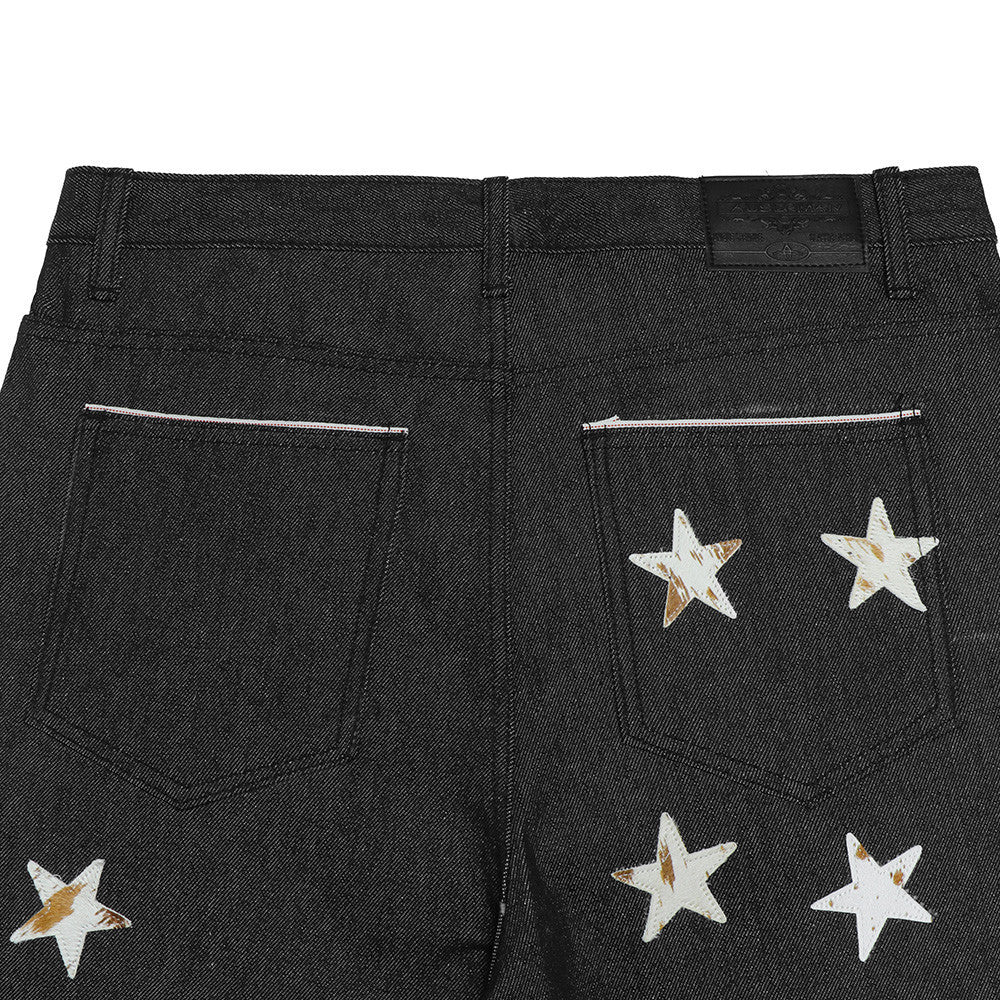 Pantalon droit en denim brut pour homme, style hip-hop streetwear ample avec motif étoile 14