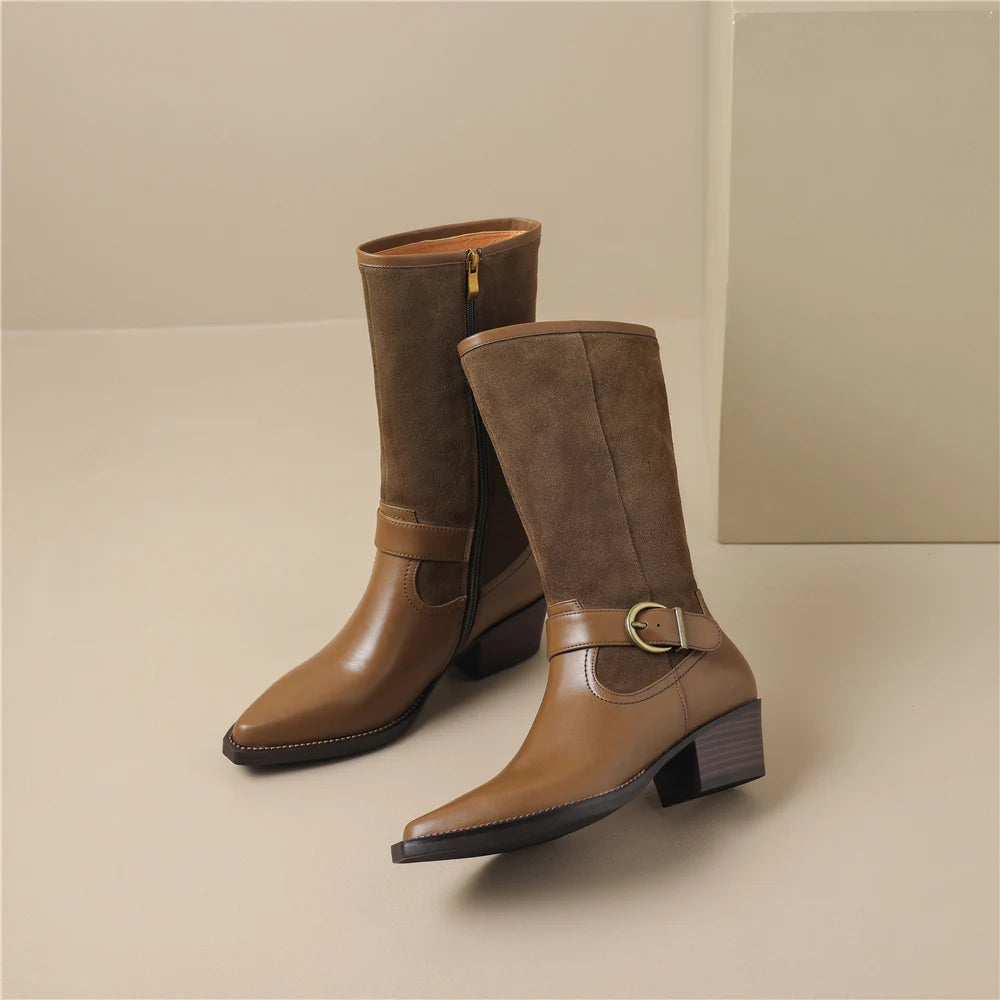 Bottes mi-mollet cuir bout pointu rétro femme – photo 6 – Frippin'Dealz
