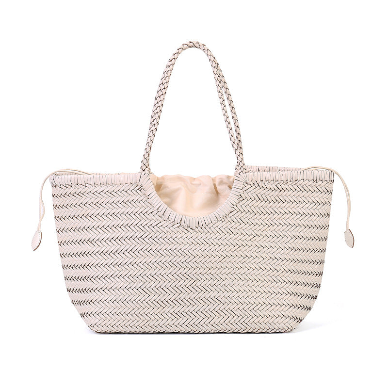 Grand sac cabas tissé en cuir véritable, fermoir magnétique, 6 coloris 5