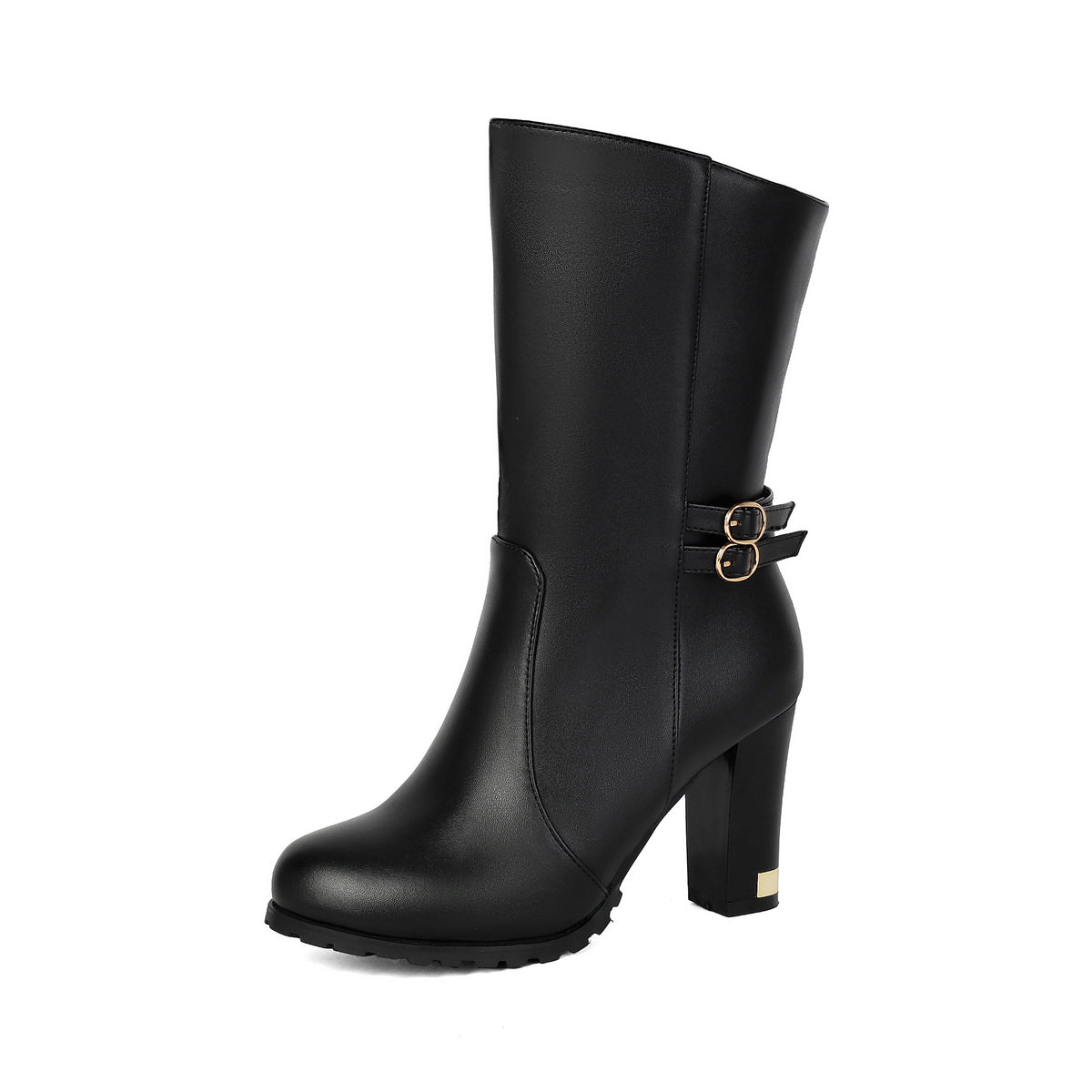 Bottes mi-mollet unies à talon épais – photo 6 – Frippin'Dealz