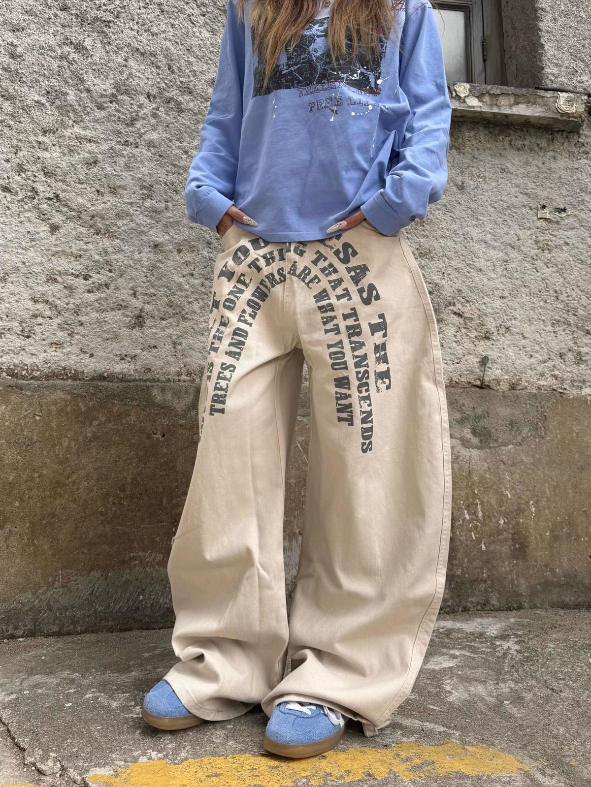 Pantalon large en denim imprimé lettres pour homme et femme, style street décontracté 12