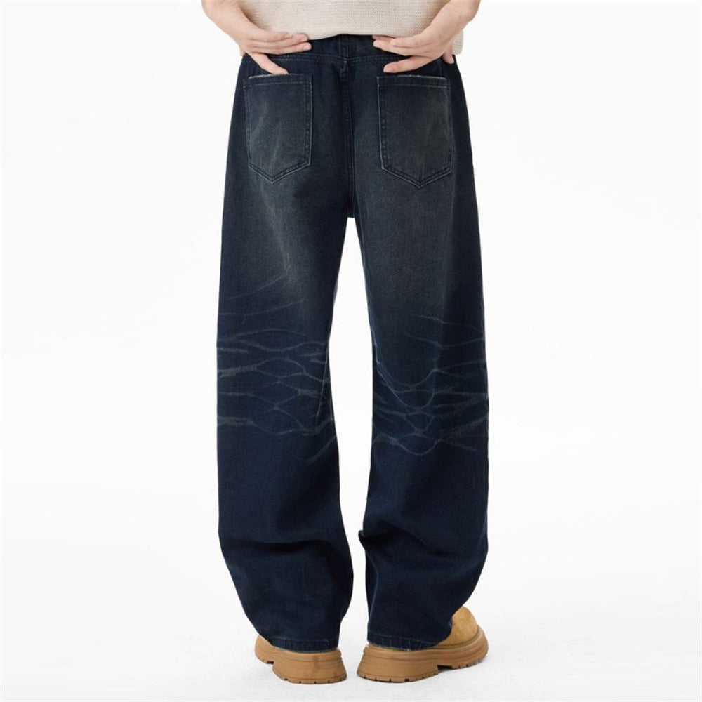 Men'sStreetwear Distressed Patch Denim Jeans Loose Casual Washed Faded Straight Leg Grunge Pants