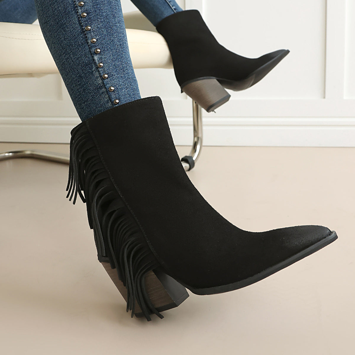 Bottines western à franges et bout pointu – photo 4 – Frippin'Dealz