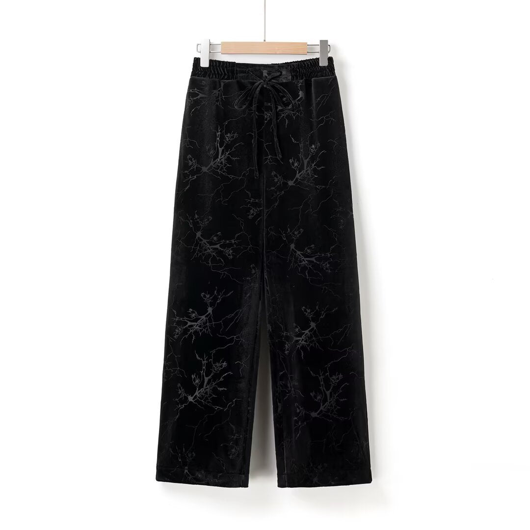 Pantalon droit long en jacquard de velours, taille mi-haute, pour femme, 2 coloris 4