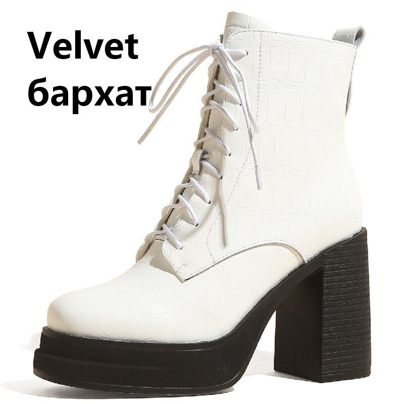Bottines rétro en cuir à plateforme et talon épais pour femme, style bureau 30