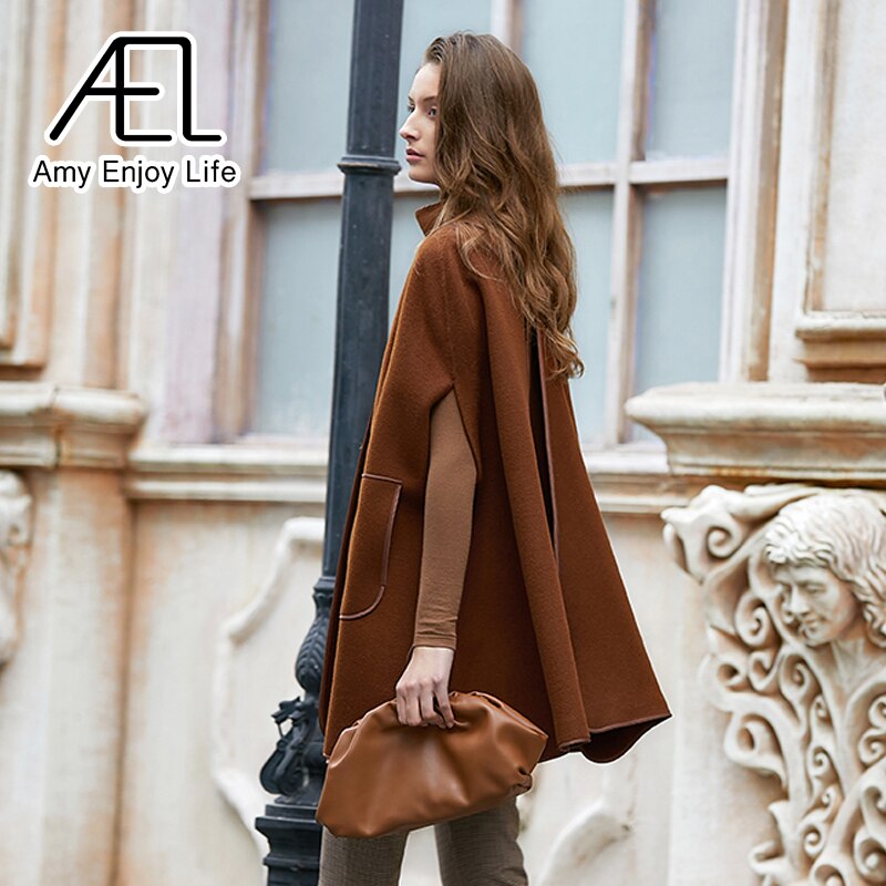 Cape poncho en laine, longue et ample, auburn 4