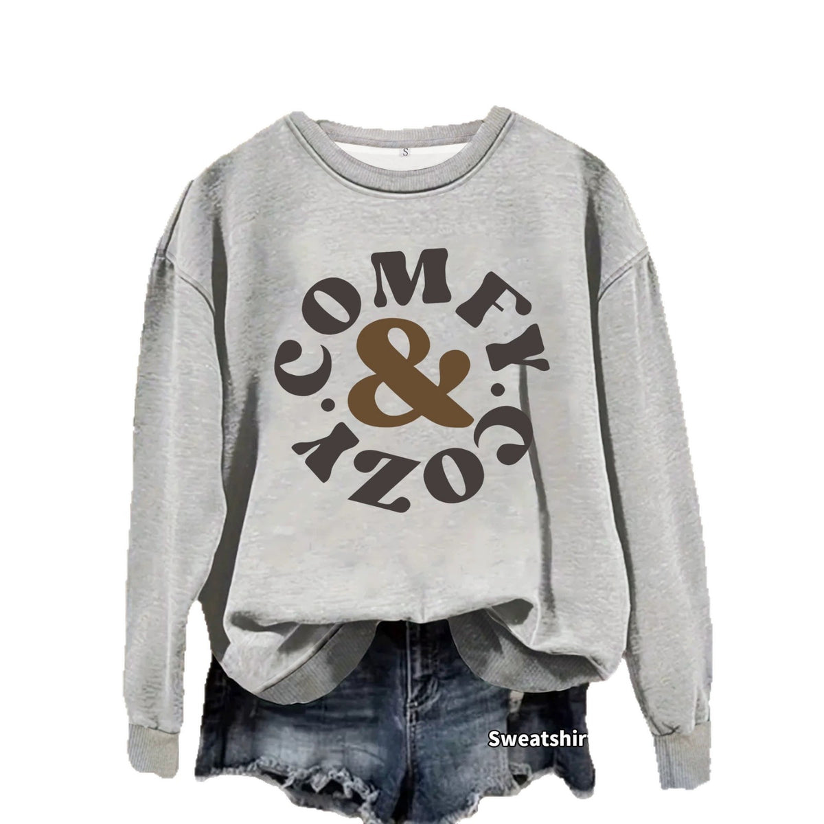 Sweat-shirt épais et ample à col rond, imprimé, manches lanternes, style chic décontracté, pour femme, 7 coloris 6
