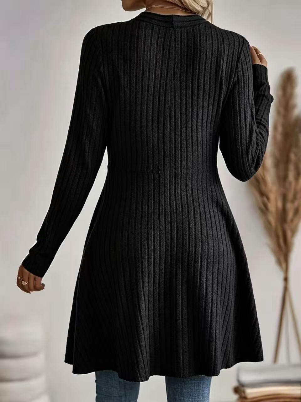 Long gilet maille côtelée sans col femme – photo 14 – Frippin'Dealz