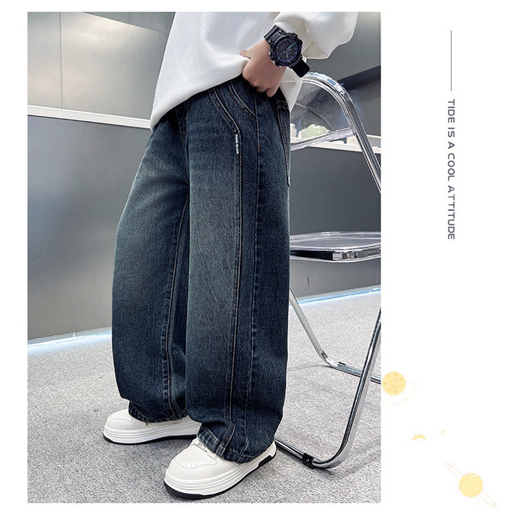 Pantalon en denim décontracté pour garçon, coupe ample, automne 12