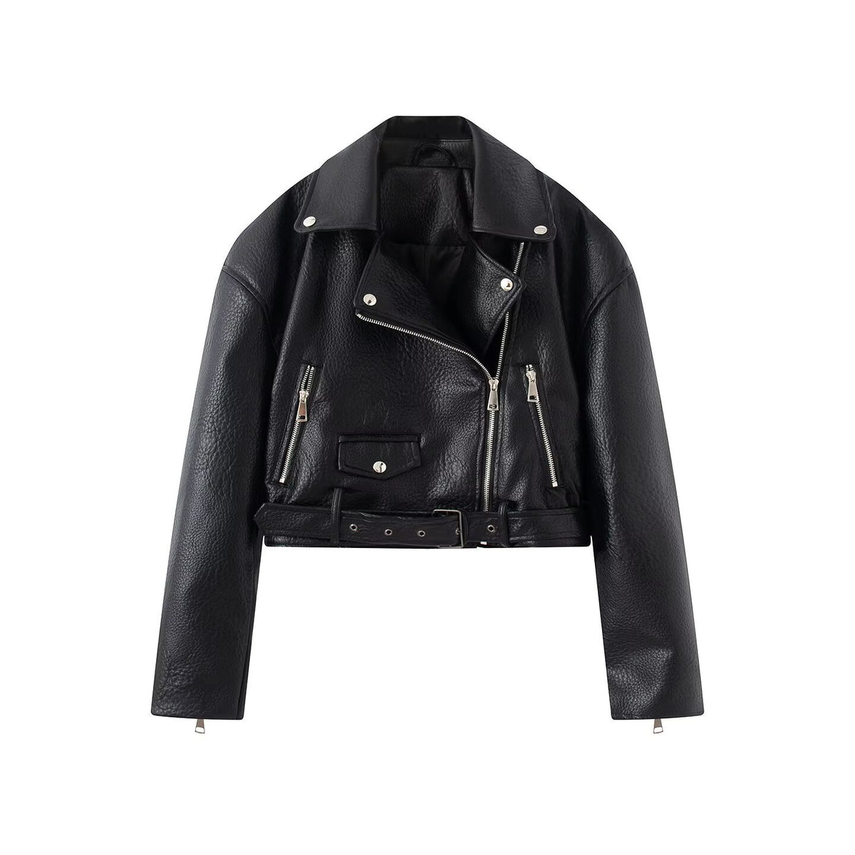 Veste de motard courte simili cuir col rabattu zip femme – photo 7 – Frippin'Dealz
