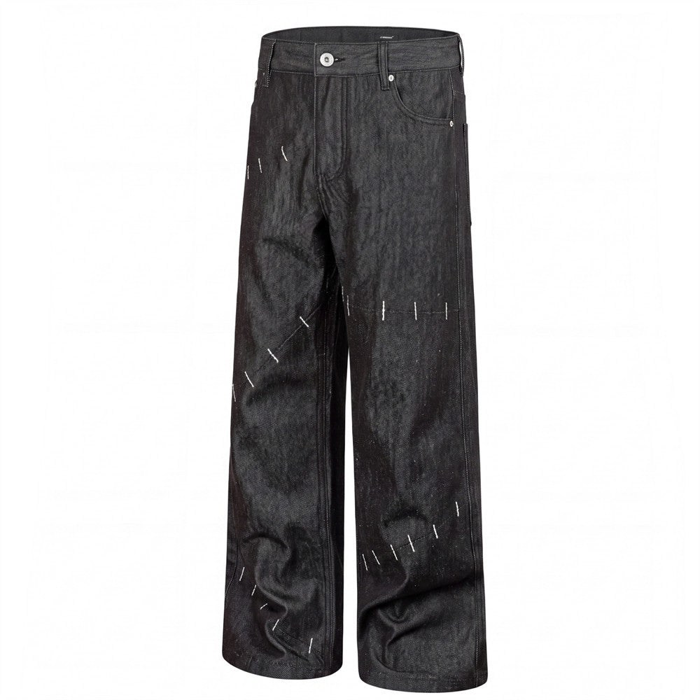 Jean ample à jambes larges en denim brut pour homme, design original 9