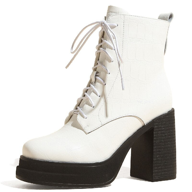 Bottines rétro cuir plateforme talon épais femme – photo 49 – Frippin'Dealz
