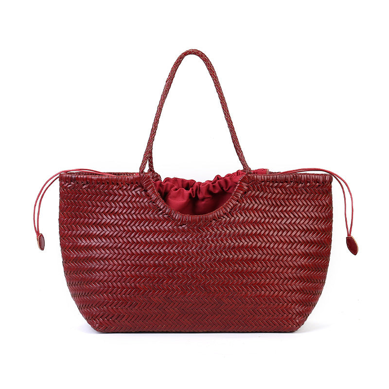 Grand sac cabas tissé en cuir véritable, fermoir magnétique, 6 coloris 4