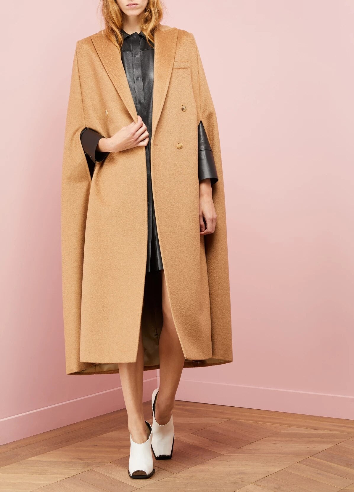 Manteau cape oversize double face, kaki 5