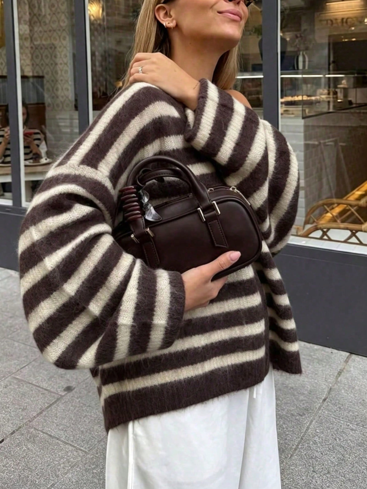 Gilet maille col V rayures carreaux manches longues femme – photo 7 – Frippin'Dealz